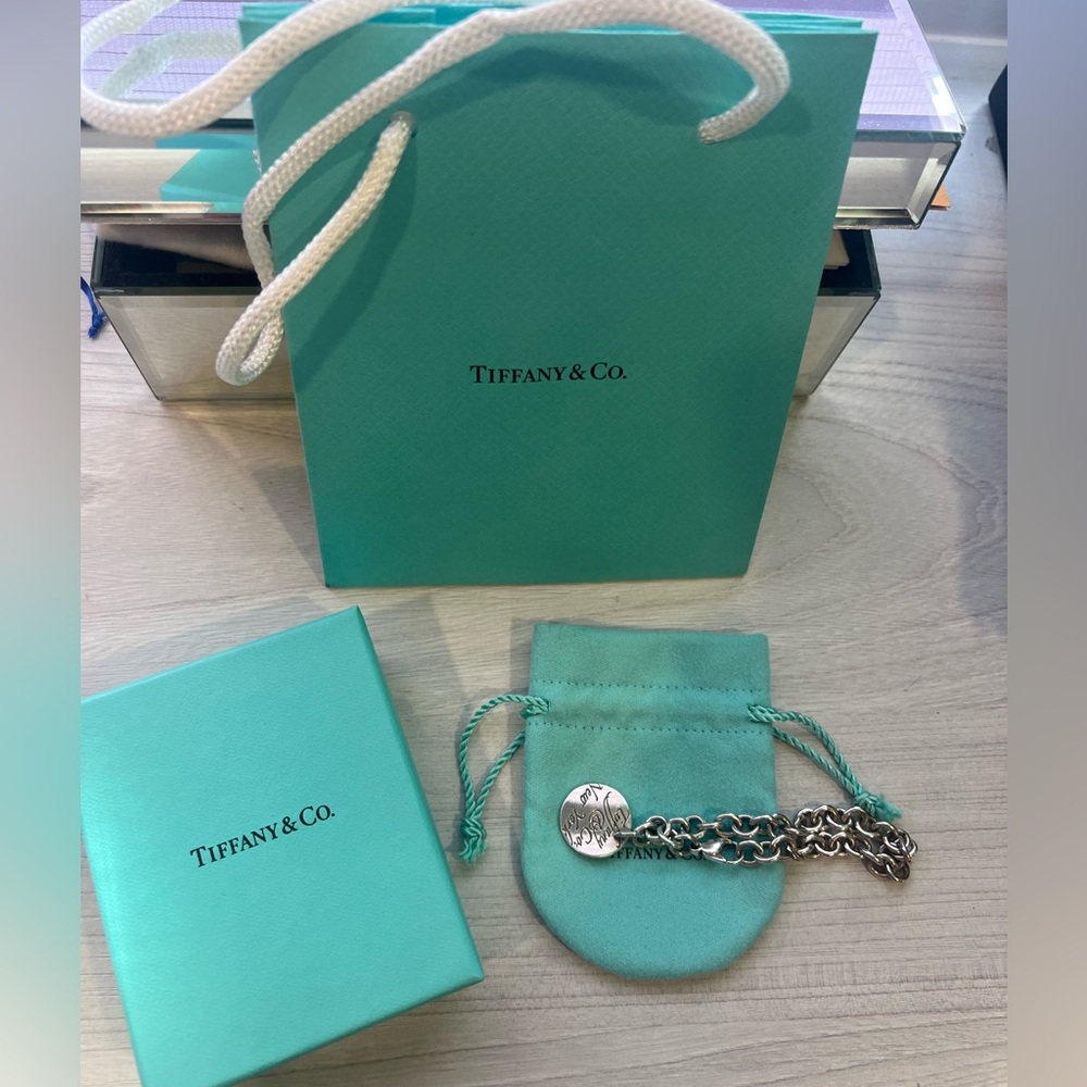 Tiffany & Co. Silver Charm Bracelet with Teal Pouch